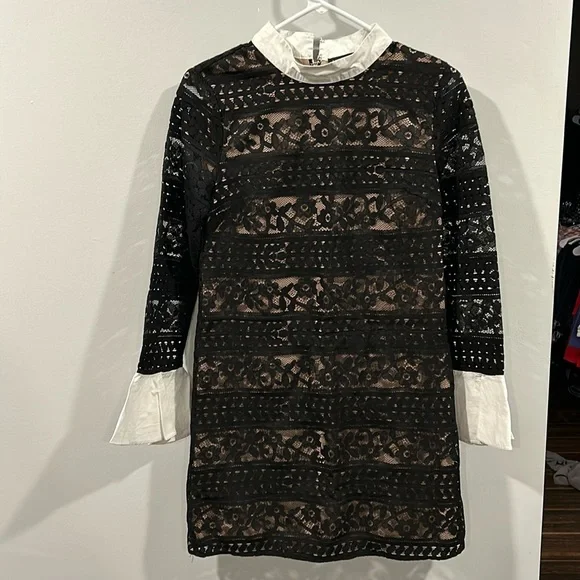 English Factory | Dresses | English Factory Black Lace Shift Dress With  Attached Collar And Cuffs Size Xs | Poshmark